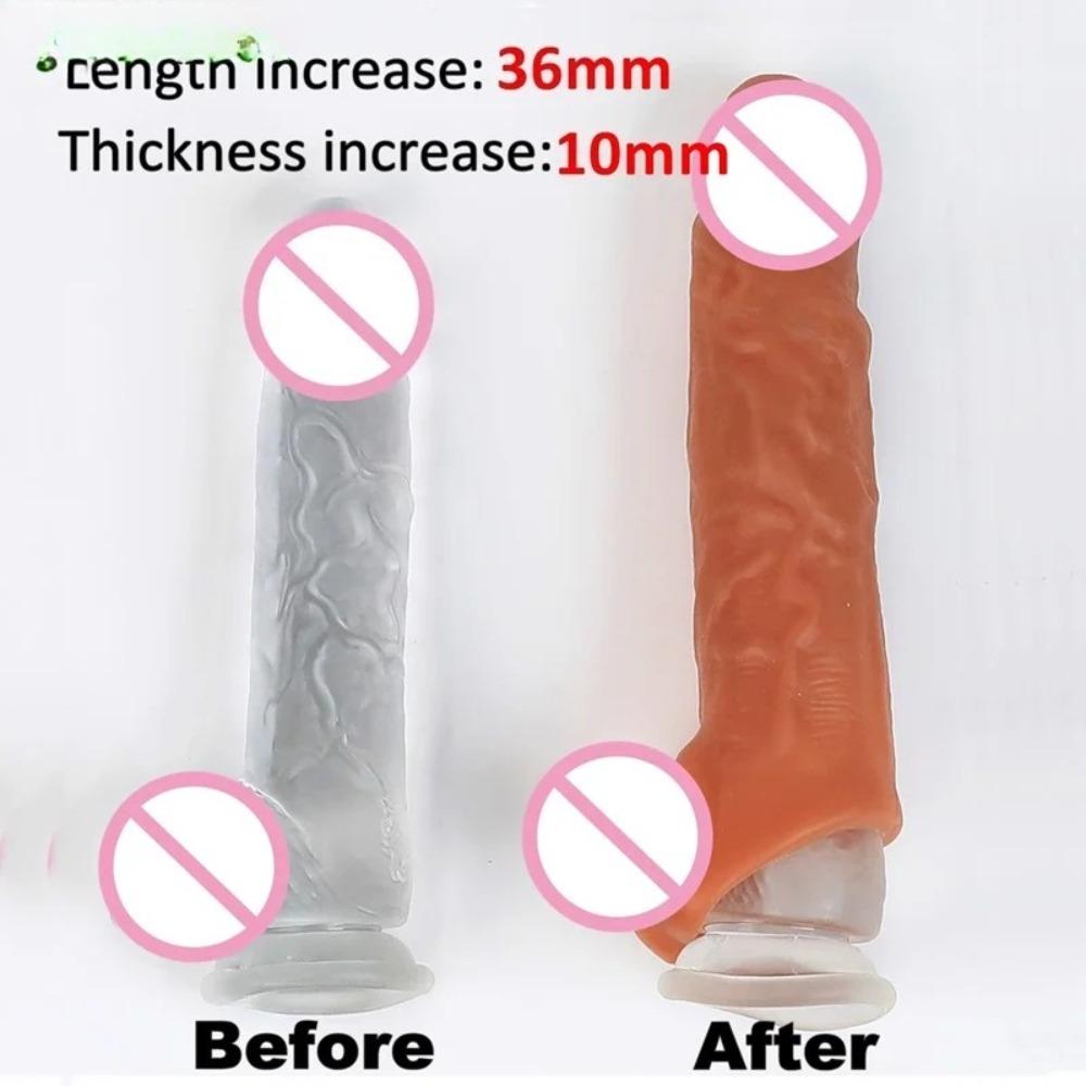 16.5/18cm Realistic Penis Extender Cock Sleeve Penis Enlarger Enlargement Reusable Delay Condoms For Men Dildo Sex Toys