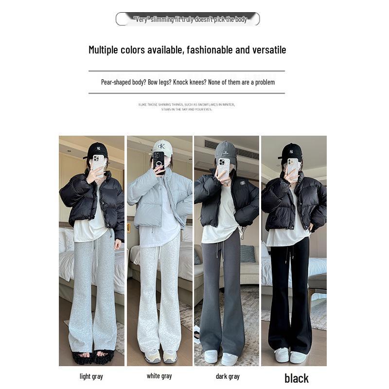 Women's Fleece-Lined Micro-Flared Grey Tall Sports Yoga Pants - 2024 Autumn/Winter Collection