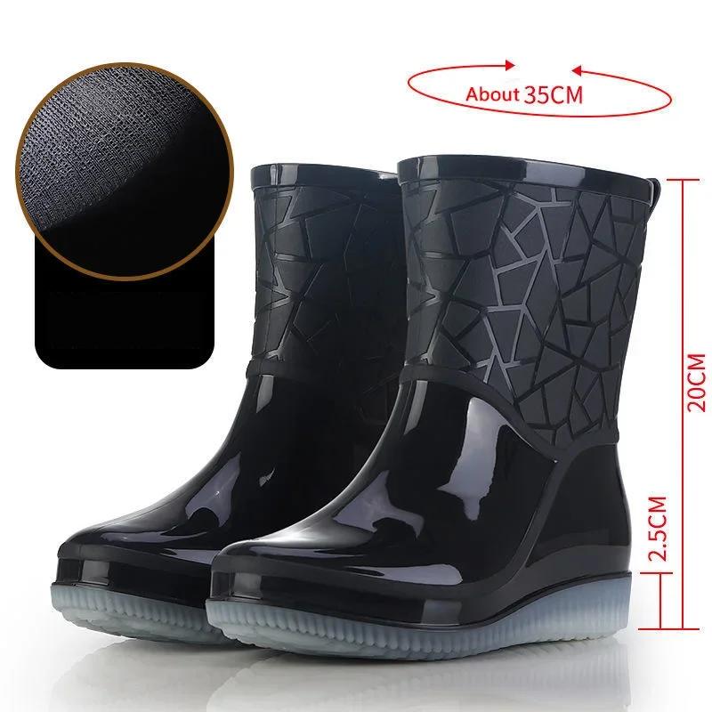 Fashion Rain Boots Women Waterproof Kitchen Car Wash Work Non-slip Mid-Calf Water Boots Antiskid Wear-Resistant Thickened Women Shoes