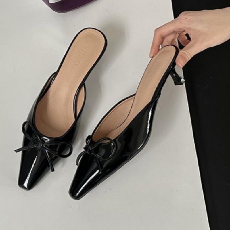 Fashion Autumn New Baotou Slippers Women's Shallow Mouth Shallow Mouth Butterfly Knot A Slip-on Wear-resistant High Heels