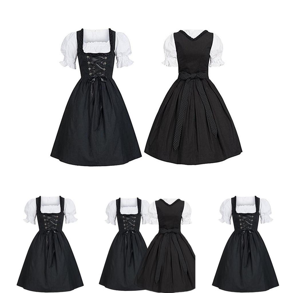 Costume Dirndl Bavarese Vintage con Vita Elastica e Maniche a Bolla per Occasioni Festive