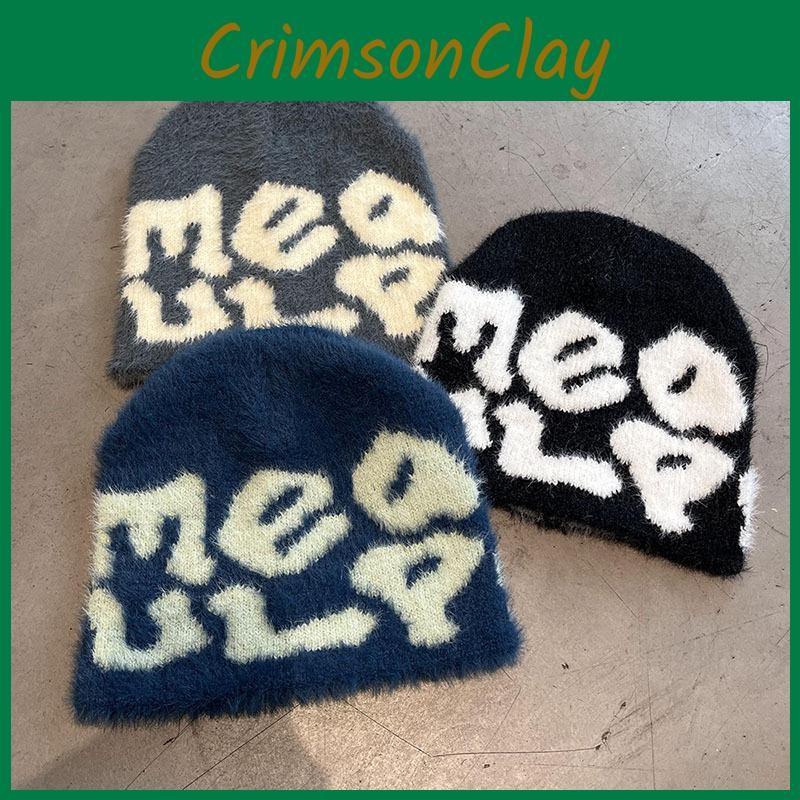 Minimalist Knit Hat Embroidered Letters Meaulp Winter Warmth Earmuff Protection