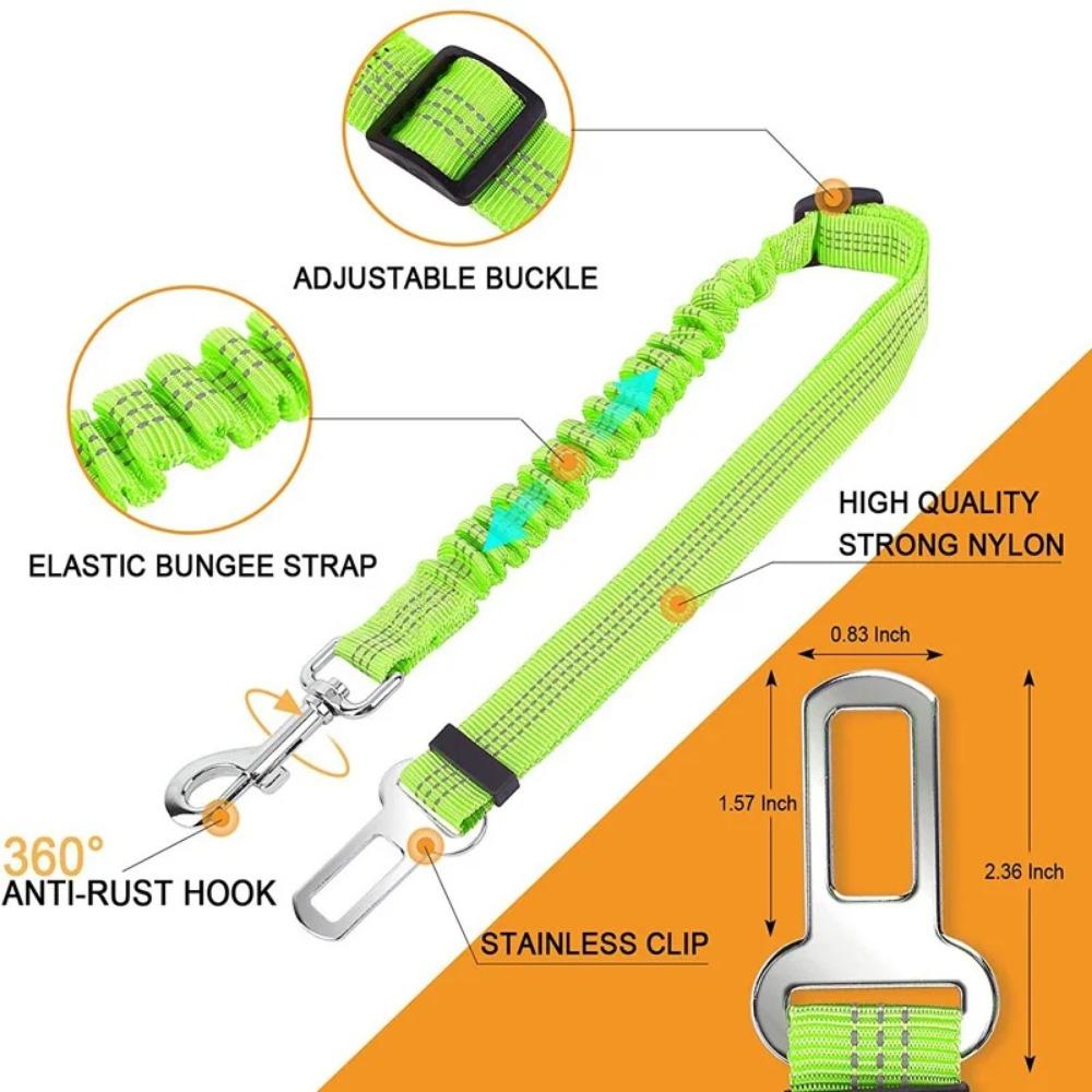 Reflective Dog Seat Belt - Adjustable And Durable Nylon Harness With Bungee Fabric Belt For Safe And Secure Car Travel