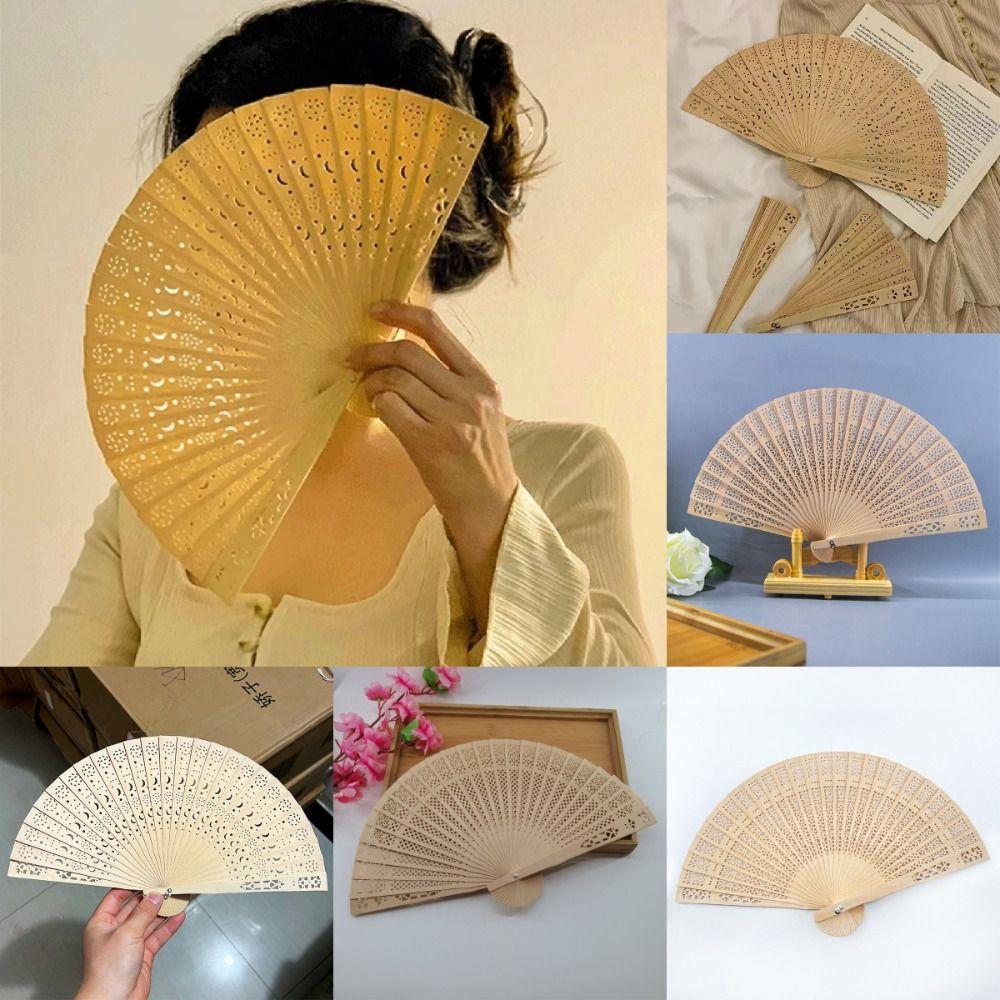 

Vintage Hand Held Fan Engraved Chinese Wooden Fan Home Decoration Bamboo Folding Fan Women 3