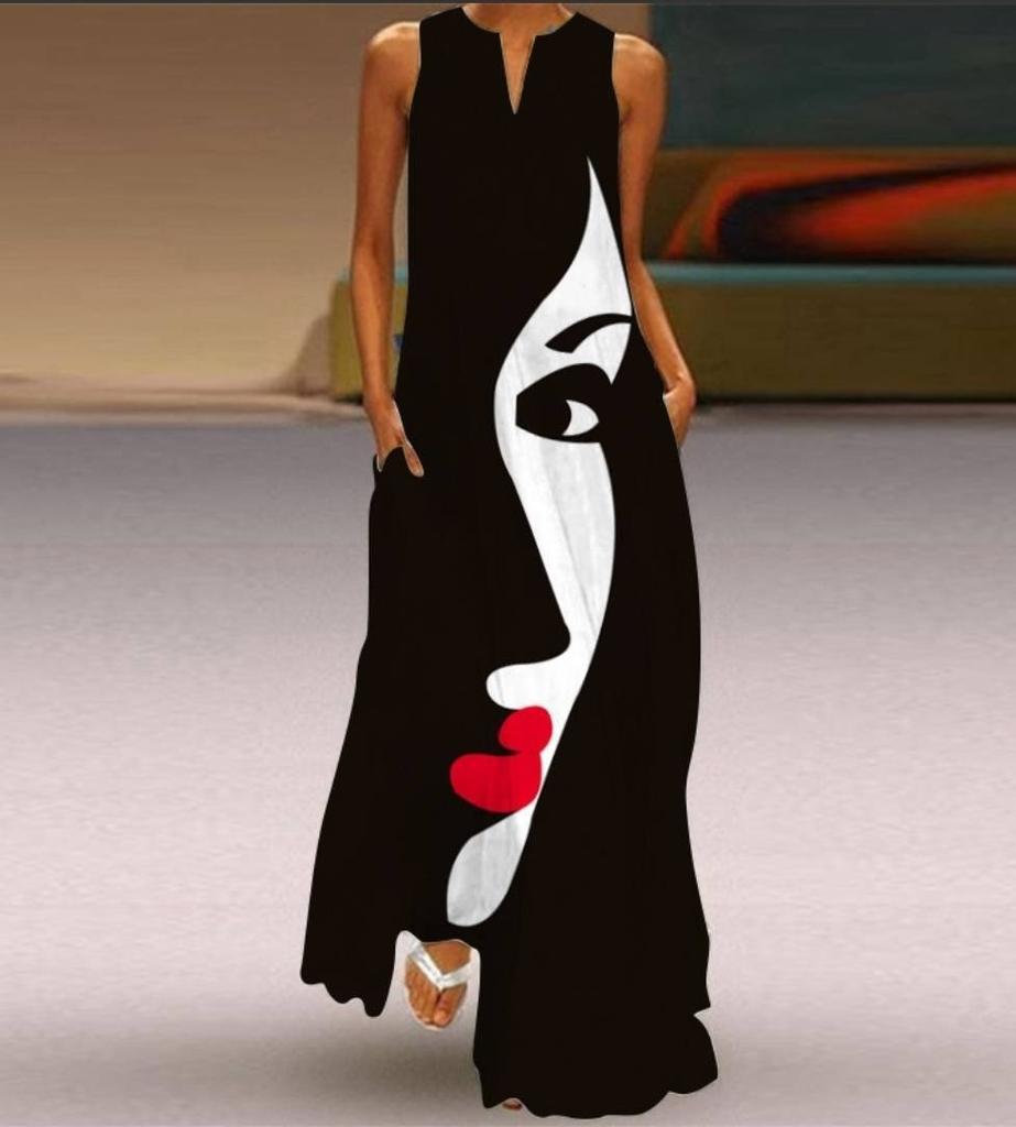 Kobiety Wiosna Sukienka Kaftan z Długim Rękawem w Kwiatowy Nadruk Plus Size Sukienki Maxi Vintage