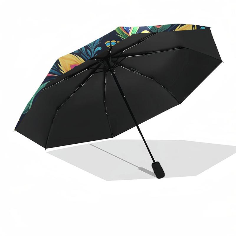 1pc Colorful Peacock Feather Auto-Open Close Umbrella - Portable Folding Design with 8-Bone Iron Frame, Outdoor, Gift for Fans, Travelers, Daily Use.J