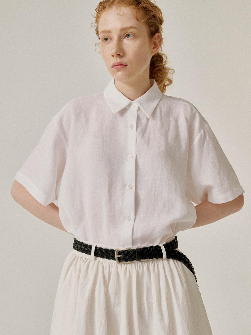 Plad Jour Linen Half Shirt (White)