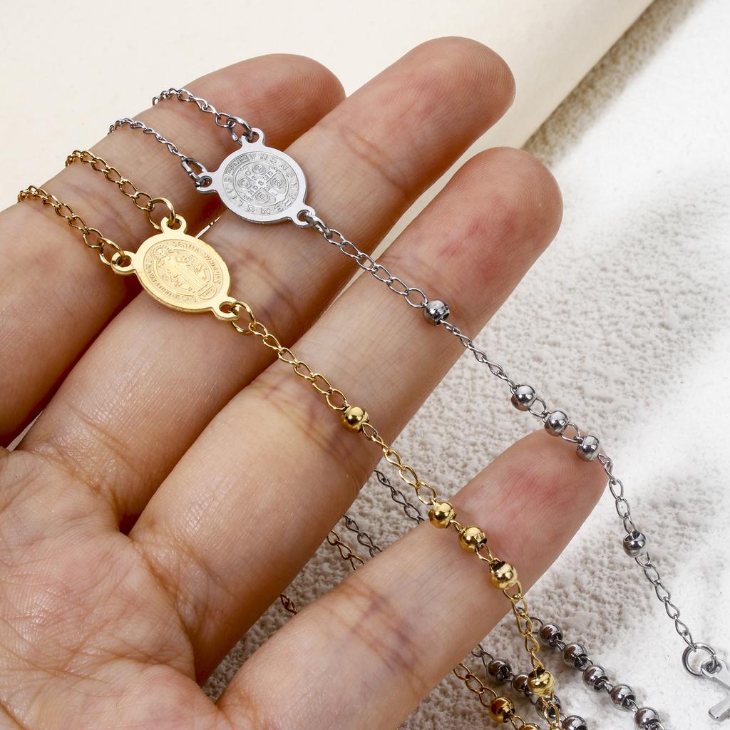 1 Piece Religious 304 Stainless Steel Prayer Beads Rosary Necklace Cross Pendant For Women Jewelry Gifts 52cm(20.5") long