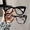2Pcs Fashion Street Shooting Cat Eye Sunglasses Oversized Photo Props Leopard Square Frame Sun Glasses Butterfly Candy Color Blue Light Eyewear