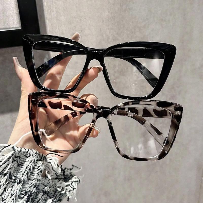 2Pcs Fashion Street Shooting Cat Eye Sunglasses Oversized Photo Props Leopard Square Frame Sun Glasses Butterfly Candy Color Blue Light Eyewear