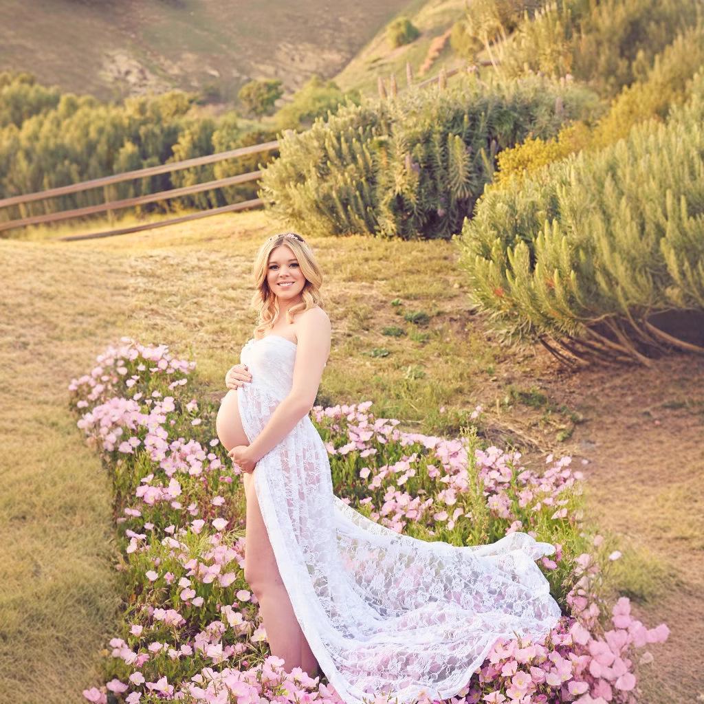 European & American Women's Lace Maternity Strapless Maxi Dress - Photography Sleeveless Long Train (2020 Model)