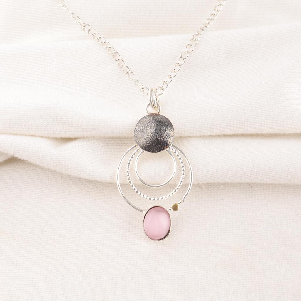 Pink Cat's Eye Pendant, 925 Sterling Silver Pendant Jewelry, Handmade Pendant Gemstone Jewelry For Memorial Day