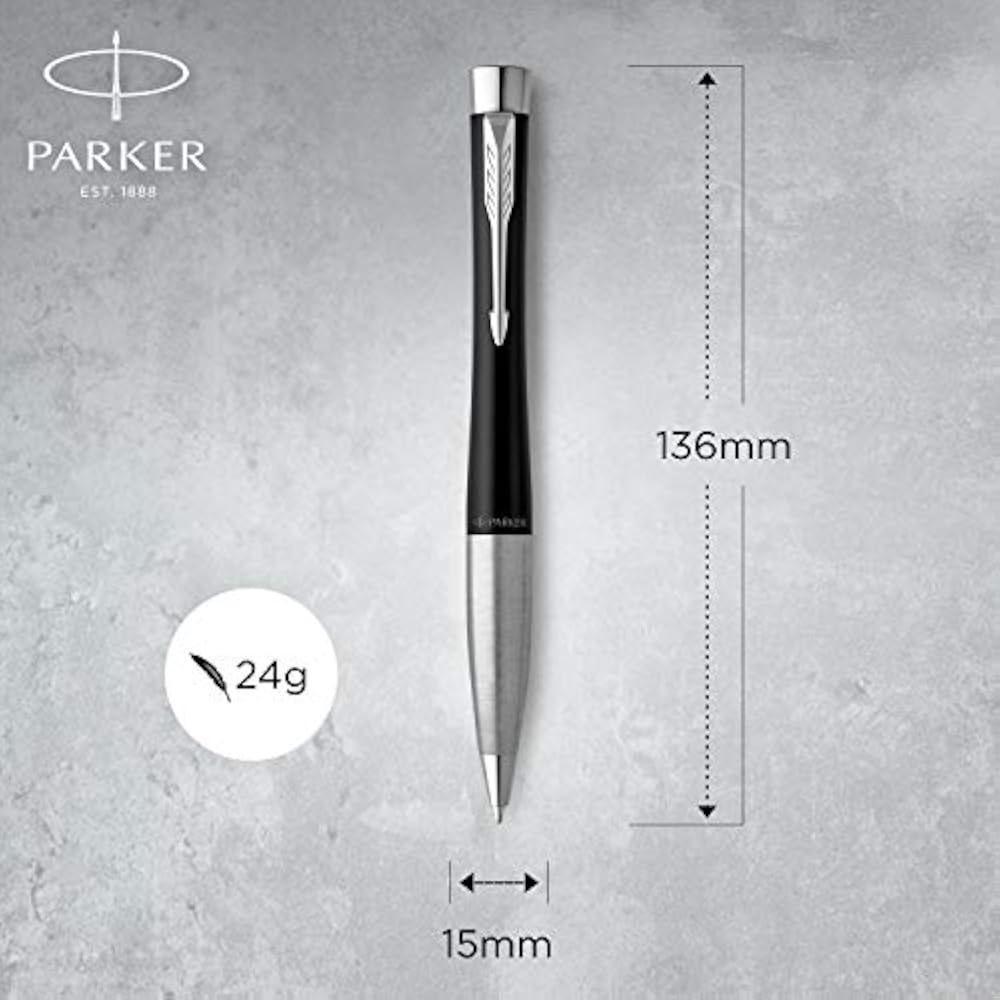 PARKER S0735810 Parker Ballpoint Pen, Urban Matte Black CT, Medium, Oily Type, Gift Box Included