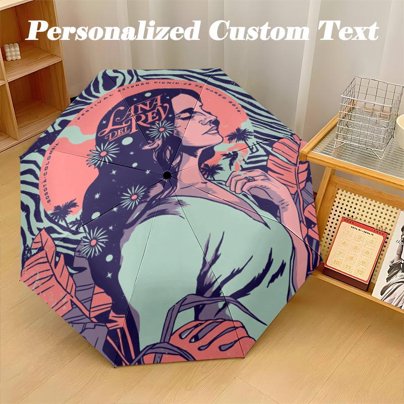 Portable Auto Folding Umbrella,Lana Del Rey 8 Rib Waterproof Umbrella For Camping Commute