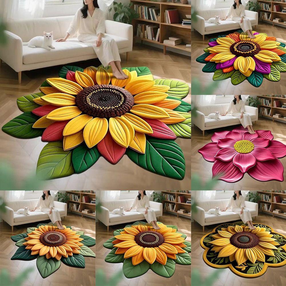 Special-shaped Sunflower Carpet Soft Flower Carpet  for Living Room Tea Table Bedside
