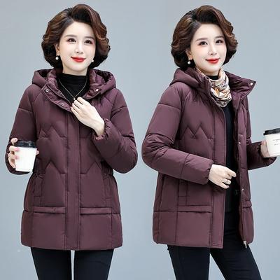 Winter New Medium and Old Down Cotton Clothes Women's Thickened Large Size Mother Jacket Hooded Warm