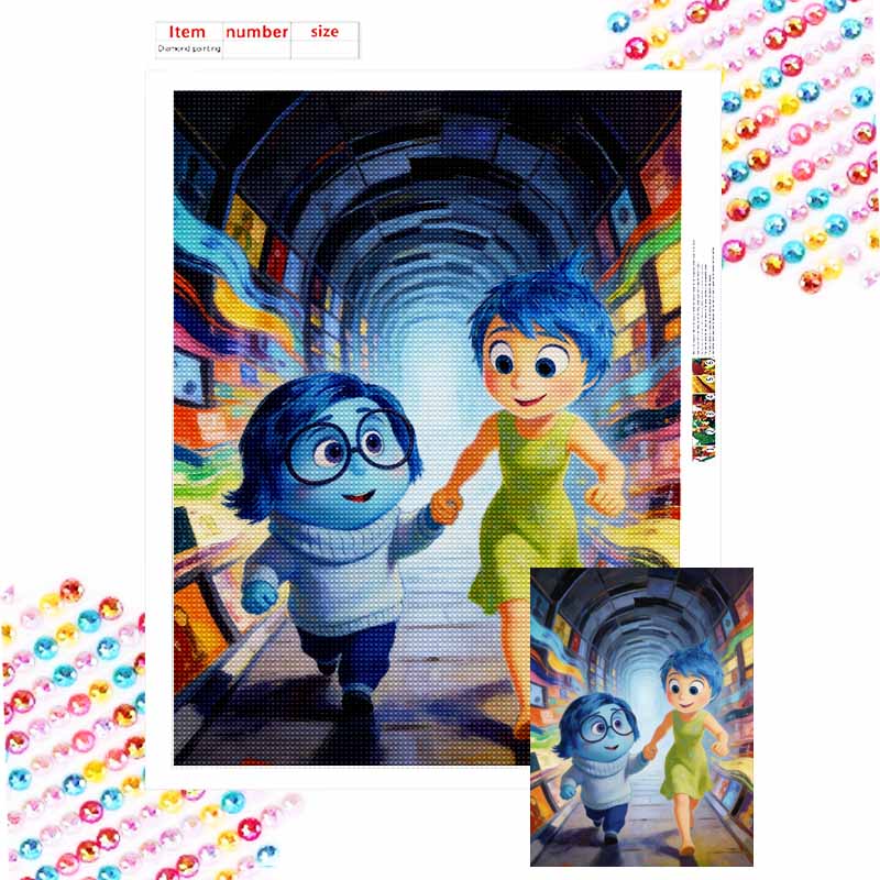 Disney 5D Diamond Painting Kit Inside Out Joy Sadness Home Decor, Perfect Holiday Gift Round 20x30cm
