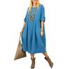 European and American cross-border plus-size women's 2026 summer new loose crew neck patchwork five-quarter sleeve solid color women's dress