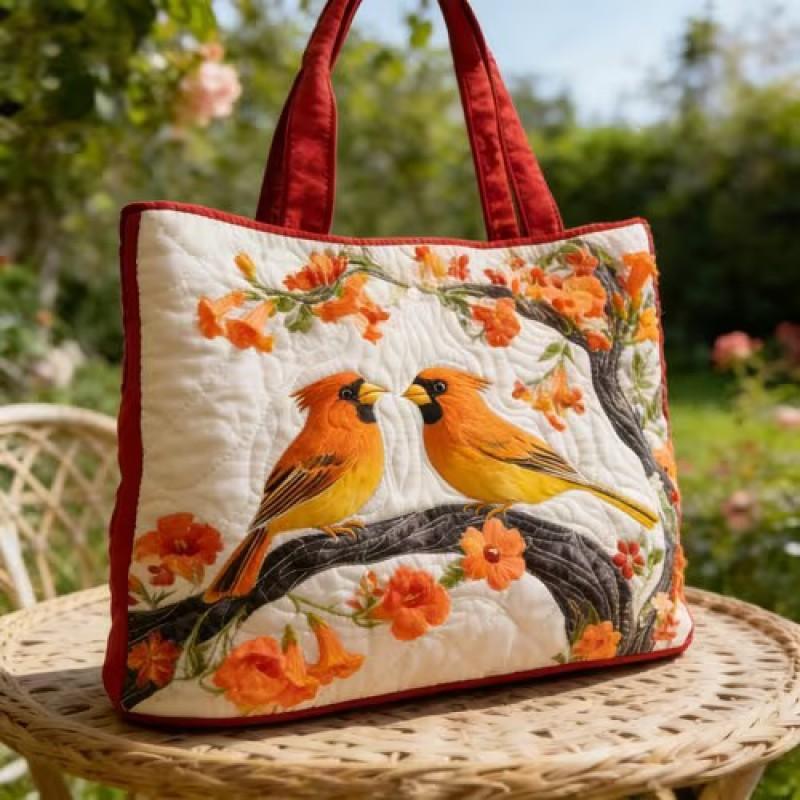 Bird Print Quilted Tote Bag - Fashion Shoulder Handbag Daily Use