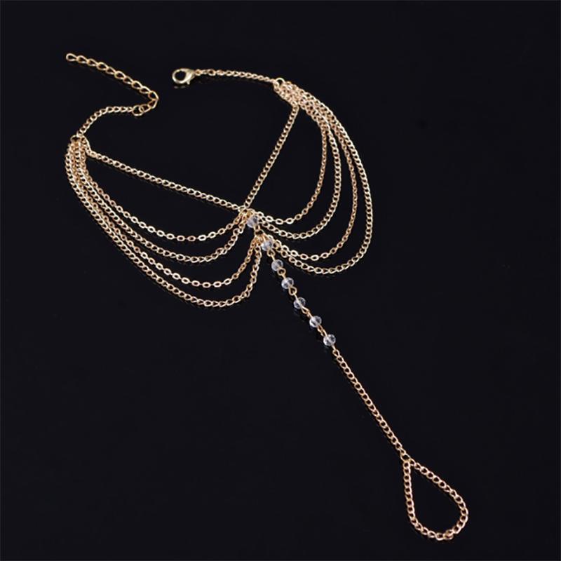 Lanț de picior cu mai multe straturi de cristal în stil boho la modă pentru femei, plajă de vară, lanț pentru picioare desculțe, accesorii de bijuterii