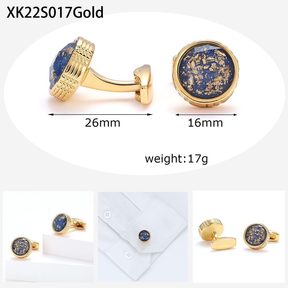 Men's Round Gold Cufflinks with Colorful Pattern - Light Luxury Shirt Accessories, In Stock