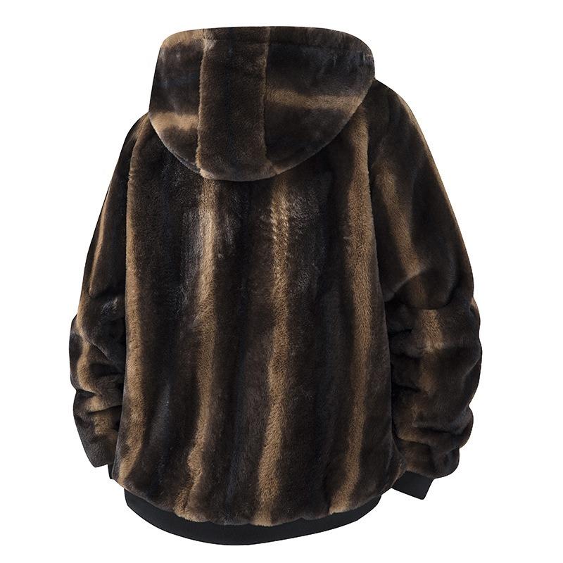Autumn and winter stand-up collar fleece casual jacket fleece hooded leopard print cardigan fashion loose plush jacket