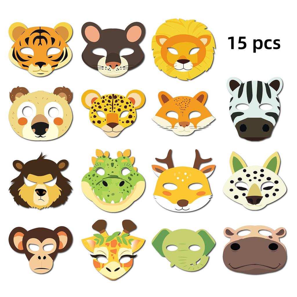 15-Piece Cartoon Animal Masks for Kids - Perfect for Birthdays, Children’s Day, or Kindergarten Parties