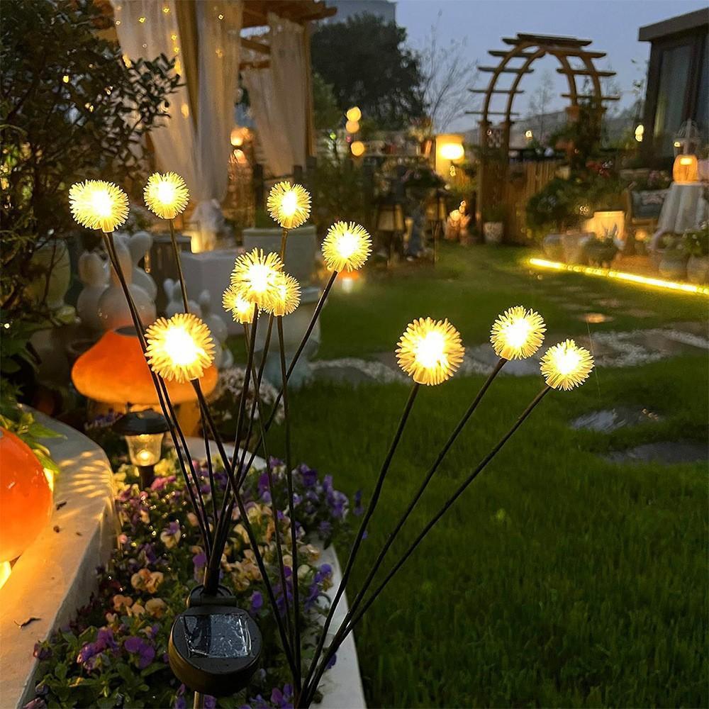 Solar Dandelion Lights, 6 Heads Always on/Flashing Lawn Lamp, LED Landscape Lighting Garden Decoration, Ground Plug Light