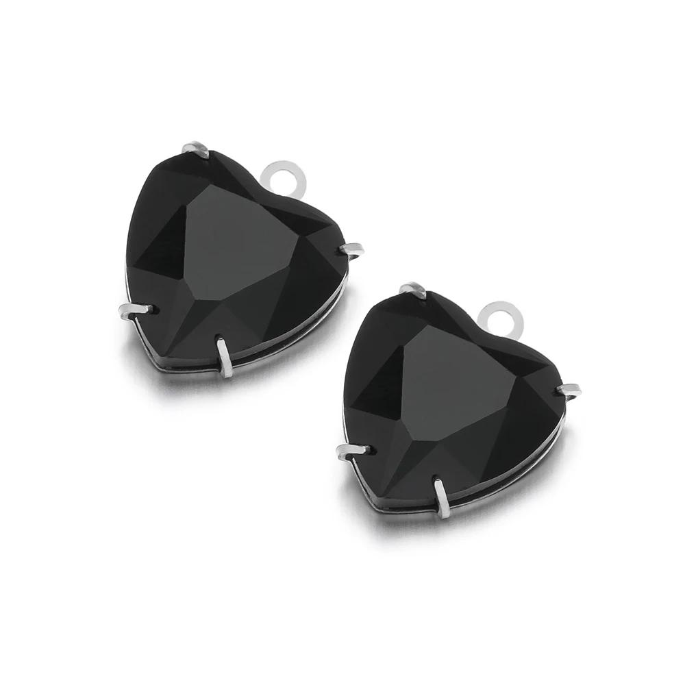 5pcs Stainless Steel 12mm Heart Crystal Glass Charms for DIY Jewelry Exquisite Necklace Bracelets Findings Earrings Making