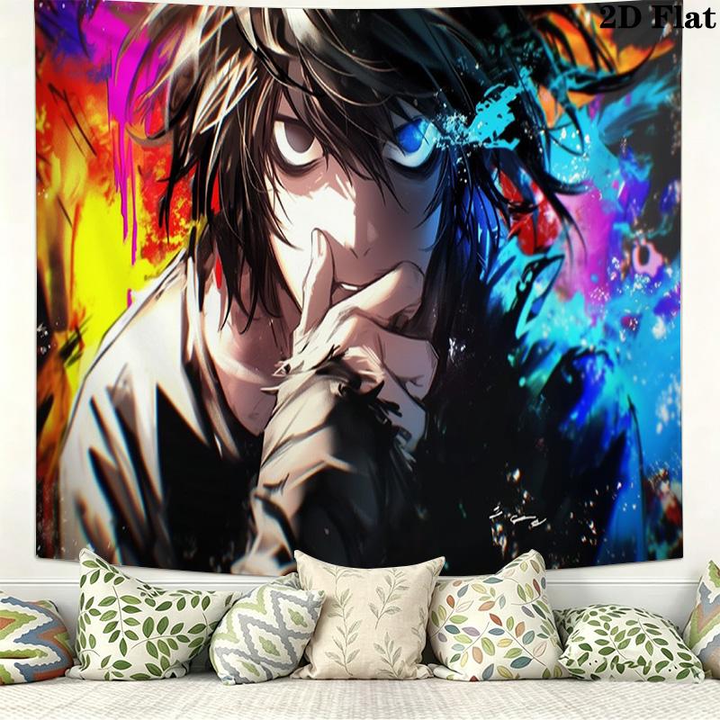 Death Note Anime Wall Tapestry Aesthetic Wall Hanging Printed Fabric Blanket Decorative Tapestries for Bedroom Living Room Home Decor