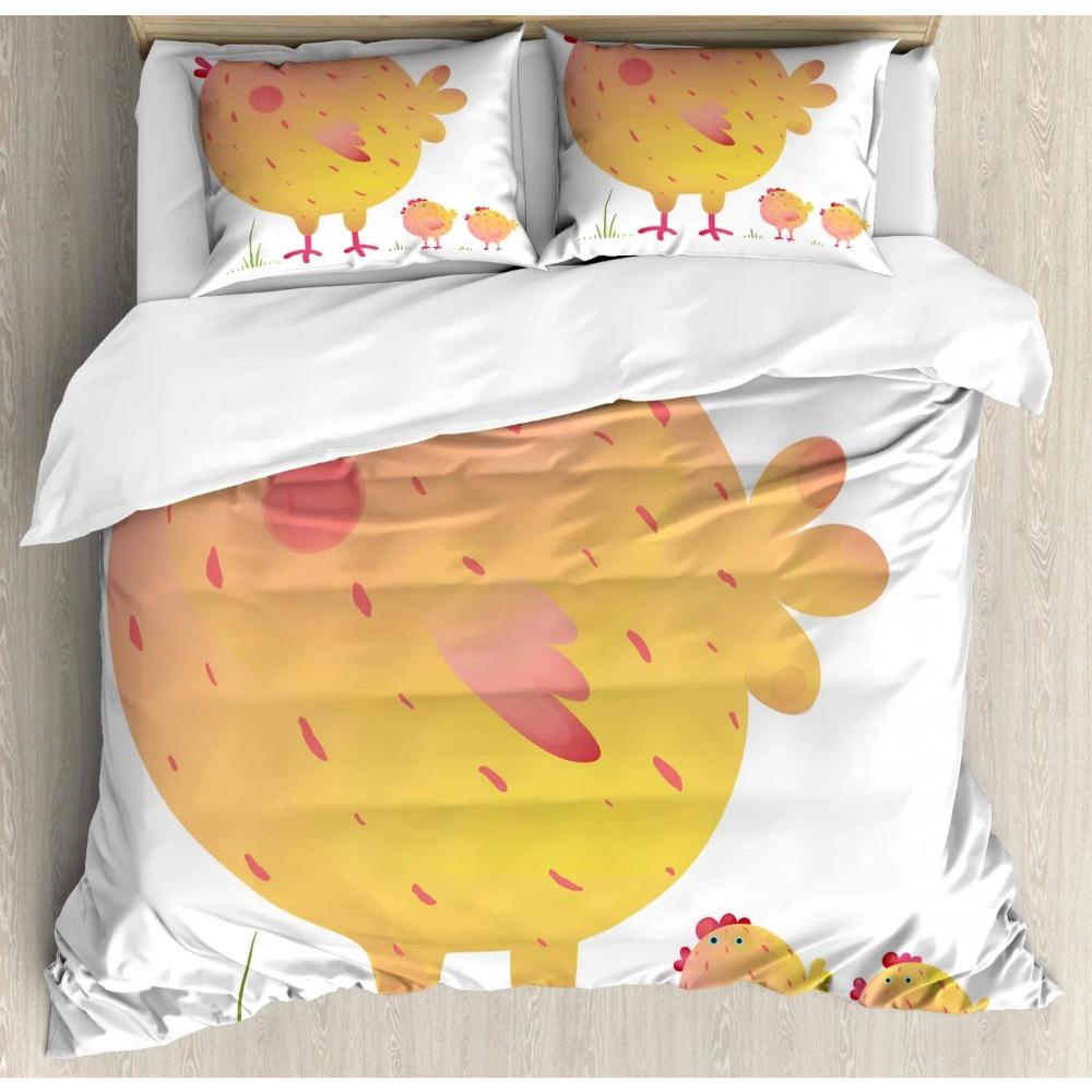 Chicken Duvet Cover King Queen Size Lovely Hen Pattern Bedding Set Kids Teens Adults Farm Animals Soft Polyester Comforter Cover
