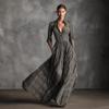 2025 European & American Women's Retro Plaid V-Neck Long Dress - Autumn/Winter Elegant French Style