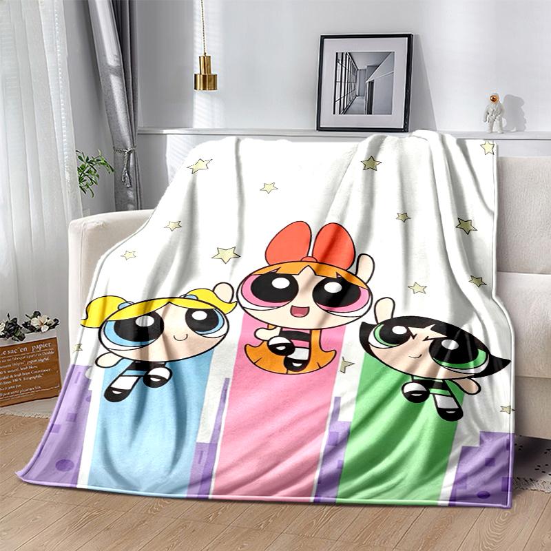 Powerpuff Flannel Blanket Soft Warm All-Season Throw, Design for Camping, Car Travel, Hiking Sofa, Bed, Office Perfect Gift for Parties