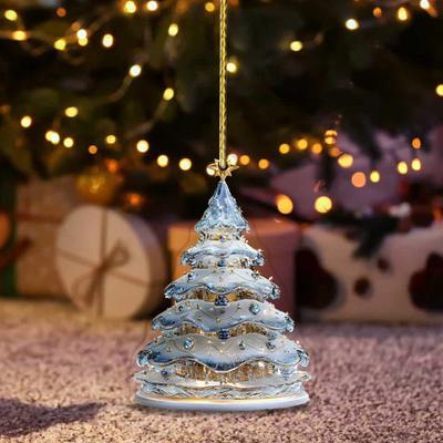 Christmas Snow Village House Ornament Drevená chatka Dekorácia na zavesenie na stromček Akrylový prívesok na domácu párty dekoráciu auta