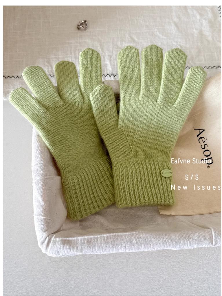 High quality% Australian wool solid color hat scarf gloves three-piece winter warm knitted suit women