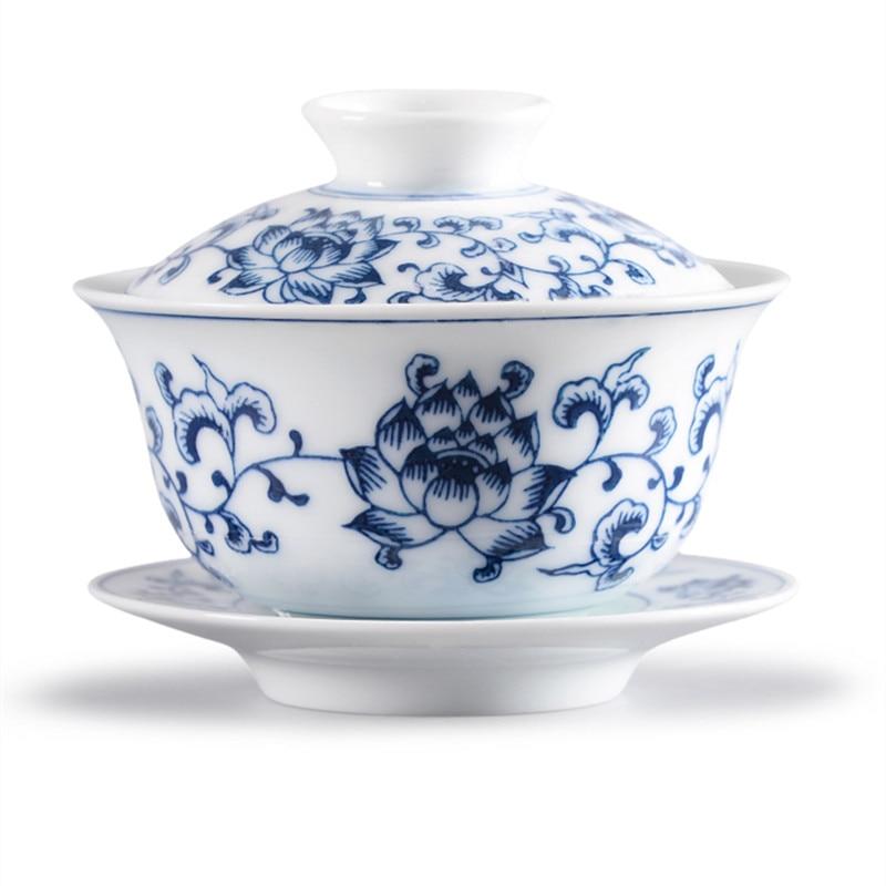 Retro Blue-White Porcelain Gaiwan Teaware Large Hand Painted Lid Single Sancai Tea Bowl Ceramic Cup Chinese Tea Set | Titureen Tea