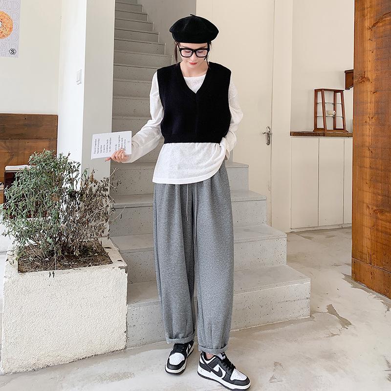 

! Розовые спортивные штаны женские осенне-зимние новые спортивные штаны с высокой посадкой повседневные широкие брюки-морковки XL