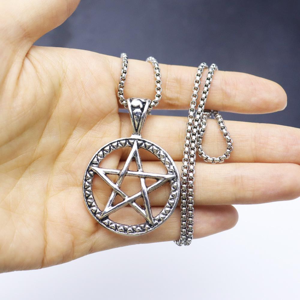 Trending Men's Alloy Hexagram Pentagram Pendant Sweater Chain - European American Style
