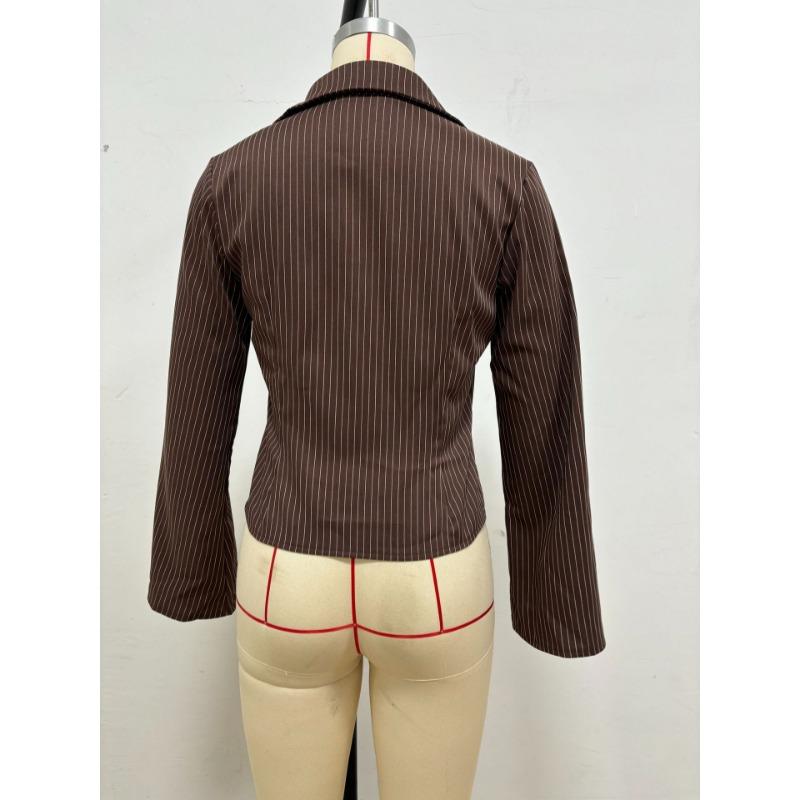 Mode Chemise Rayée Coupe Ajustée pour Femme Manches Longues Blouse Élégante Col de Chemise Bureau Décontracté Hauts Courts Simples Simples Printemps Été Streetwear Vêtements de Base