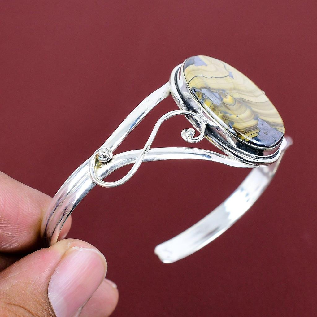 Schalenblende Cuff Bracelet Gemstone Bangle 925 Sterling Silver Bangle Unique Jewelry Adjustable Cuff Bracelet Handmade Bangle Gifts for Mom
