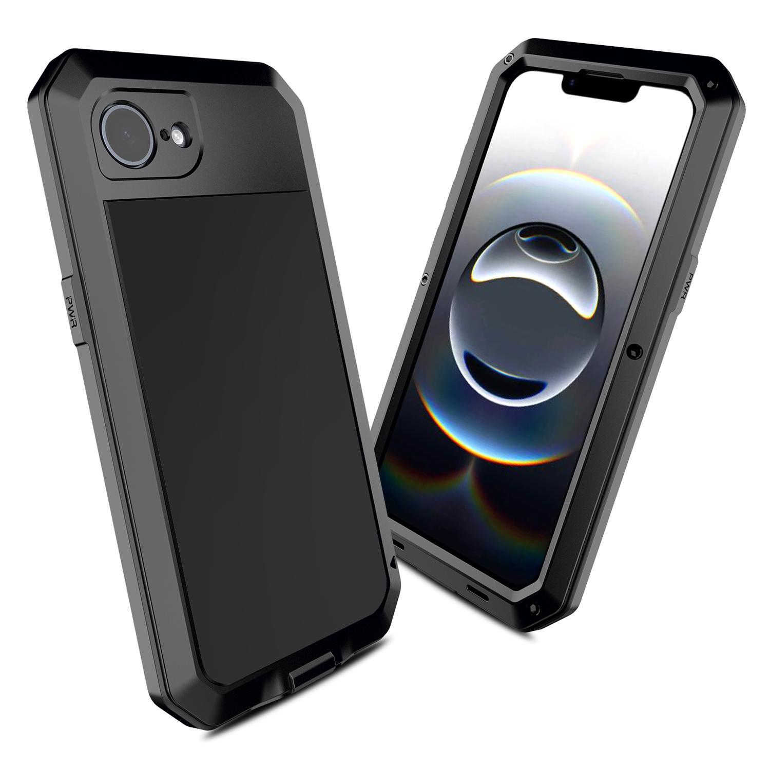 

For iPhone 16e Case Silicone+Metal Anti-Drop Phone Cover with Tempered Glass Film Red