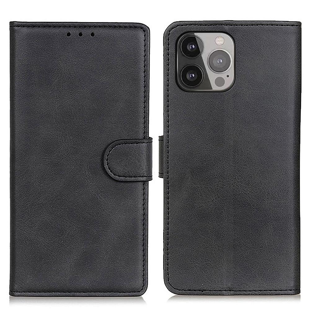 

For iPhone 16 Pro Case Cowhide Texture Leather Phone Cover with 3 Card Holder Black