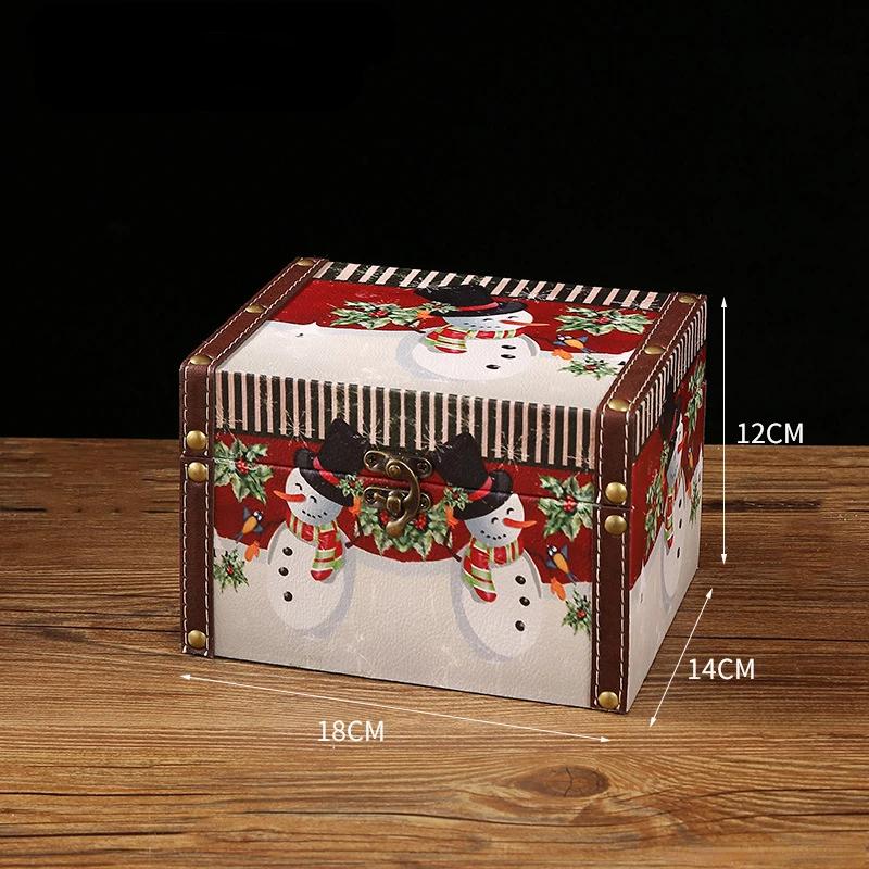 Christmas Themed Retro Leather Candy Box, Mini Wooden Jewelry Box with Lock, Dust-proof Storage for Living Room and Bedroom