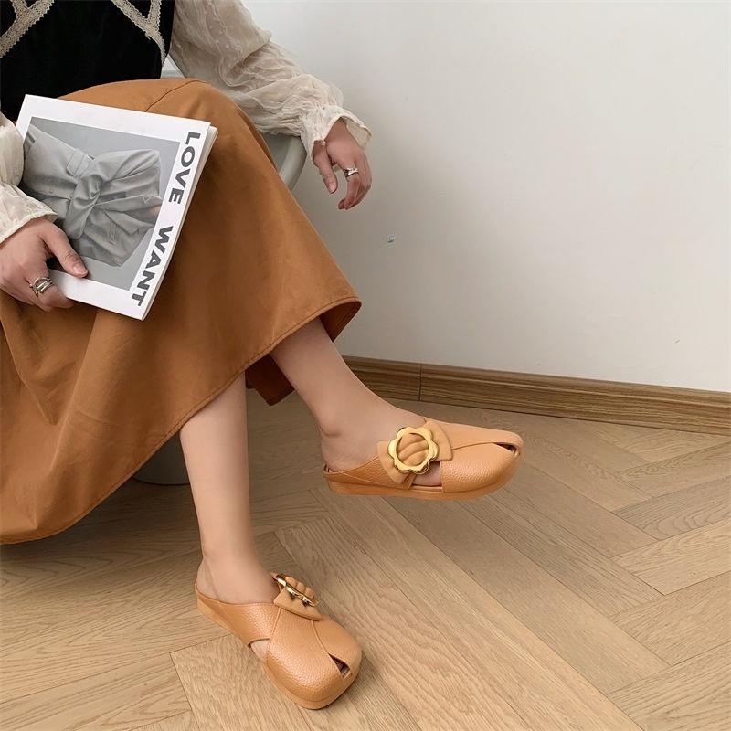 Fashion Slides with Bow Round Toe Hollow Shoes Flat Women's Mules Slippers and Ladies Sandals Summer 2025 on Promotion Slip-resistant 39