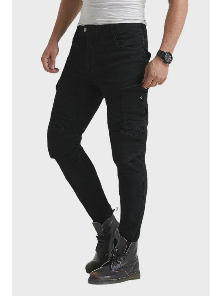 Slim Fit Black Racing Pants - Four Seasons Motorcycle Cycling Jeans Anti-Fall Off-Road Gear