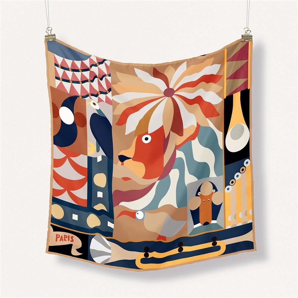 

53см Корейский Мультяшный Принт Декоративная Картина Маленький Квадратный Платок Фуляр Хиджабы Для Женщин 53x53cm