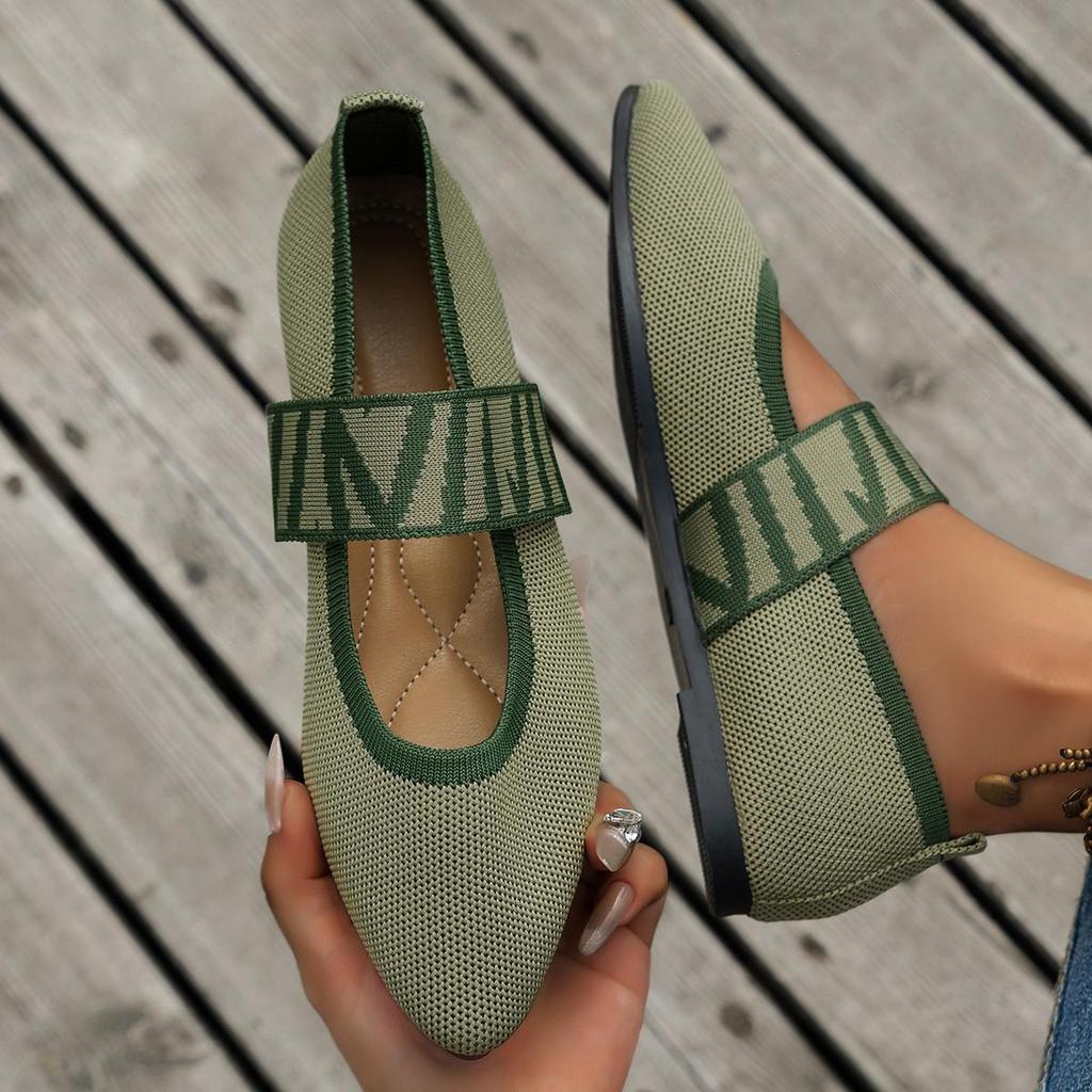 Women Vintage Plus Size 43 Flat Heel Solid Color Flying Woven Casual Pointed Shallow Mouth Single Shoes Comfort