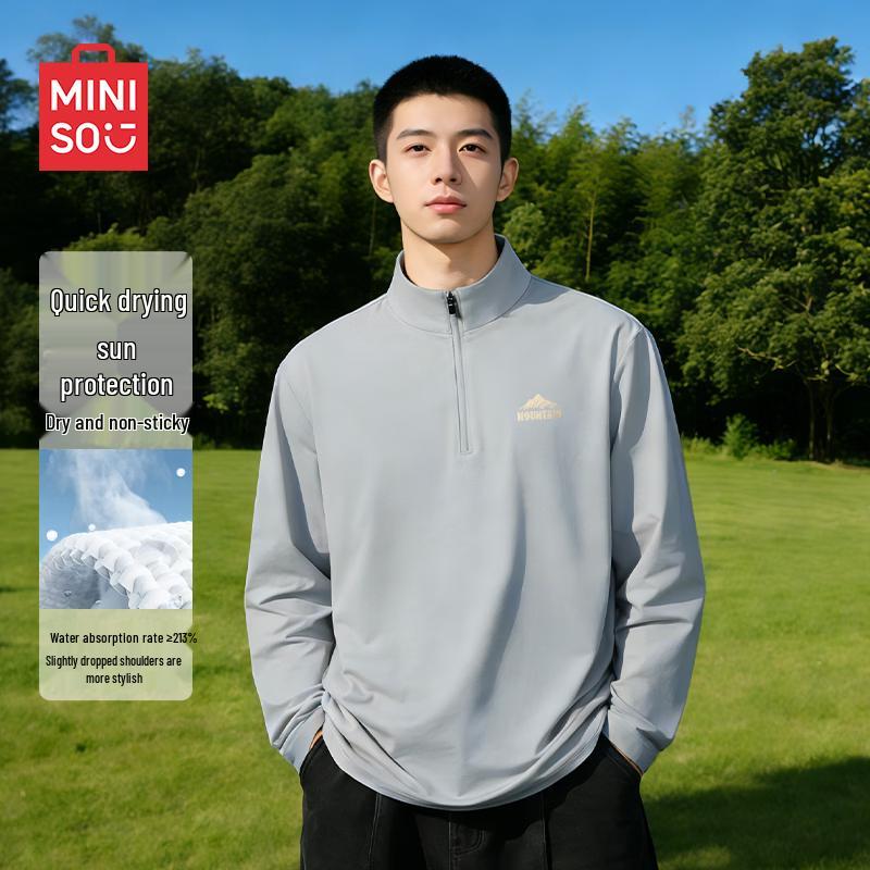 MINISO Men's Quick-Dry Half-Zip Long Sleeve Fitness T-Shirt