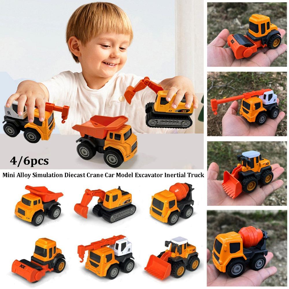 4/6pcs 2 Styles Simulation Diecast Crane Car Alloy Engineering Vehicle Toy  Children Kids Boys