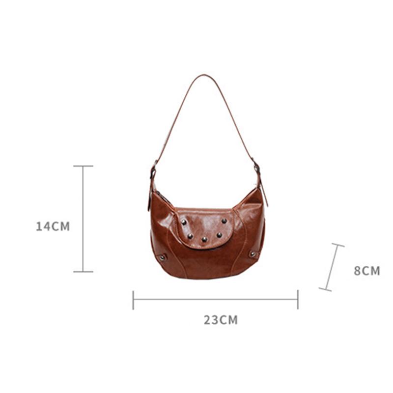 Trendy Fashion Rivet Handbag, High-end Texture Large-capacity Women's Underarm Bag, Retro Design Hobo Crossbody Bag KTB